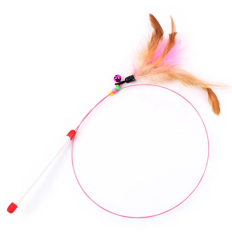 90cm Cat Toy Feather Stick Pet Cat Toys Feather Wand Cat Feather Toy Interactive with Bell for Cat Catcher Teaser Toy - Цвет: As picture