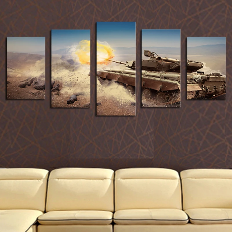 Без рамки 5 панелей современный Танк HD картина холст печать Картина Настенная