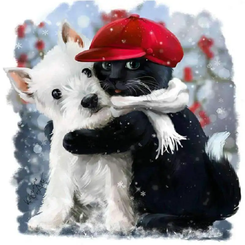 Алмазная живопись | Hond Poes Sneeuw|Алмазная мозаика и вышивка|