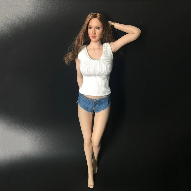 

1/6 White Sweater and Blue Shorts Clothes Set for 12'' Figures