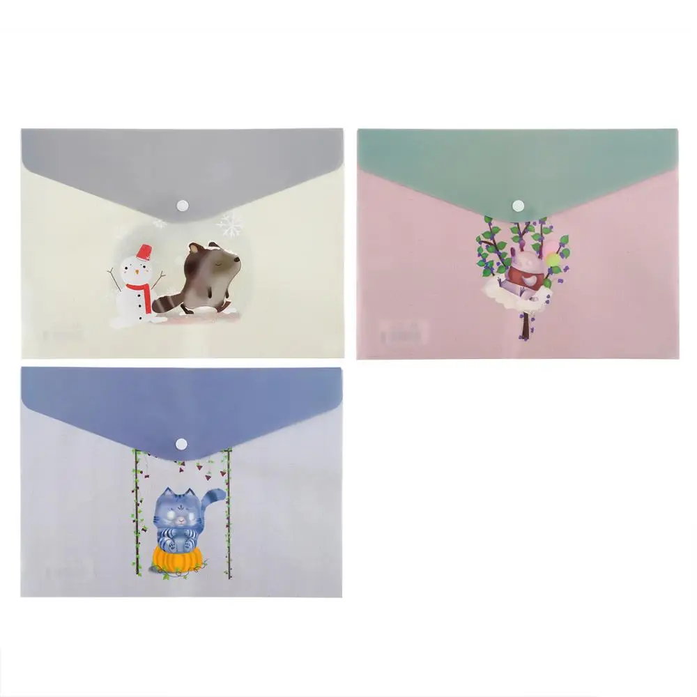 JIANWU A4 Cute cartoon PP Creative Document Bag School students file bag Bill Bag kawaii Office Supplies - Цвет: shui zhao le 3pcs