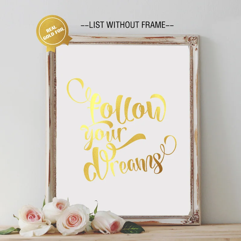 Золотая фольга Follow Your Dreams Art Paper Modren Wall детская картина с цитатами Decor No Frame | Дом и