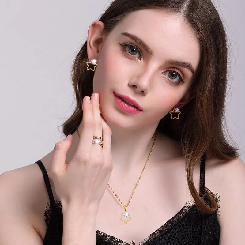 Vnox пять звезд Цепочки и ожерелья Серьги Ювелирные наборы для Для женщин моды