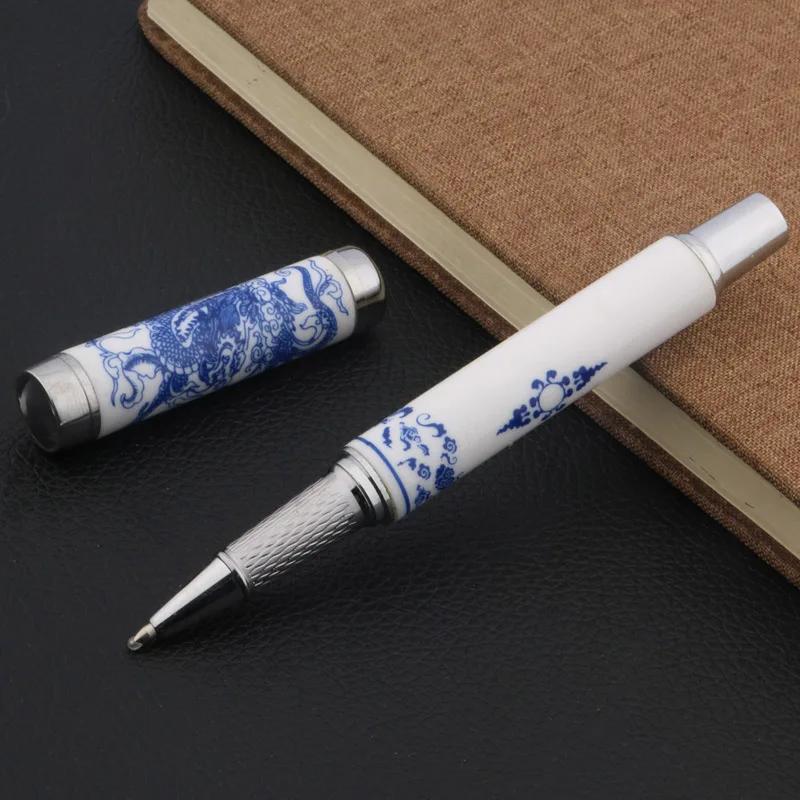 

High quality Blue White Porcelain Dragon Painting Trim Rollerball Pen elegante signature calligraphy ink pens Office Supplies