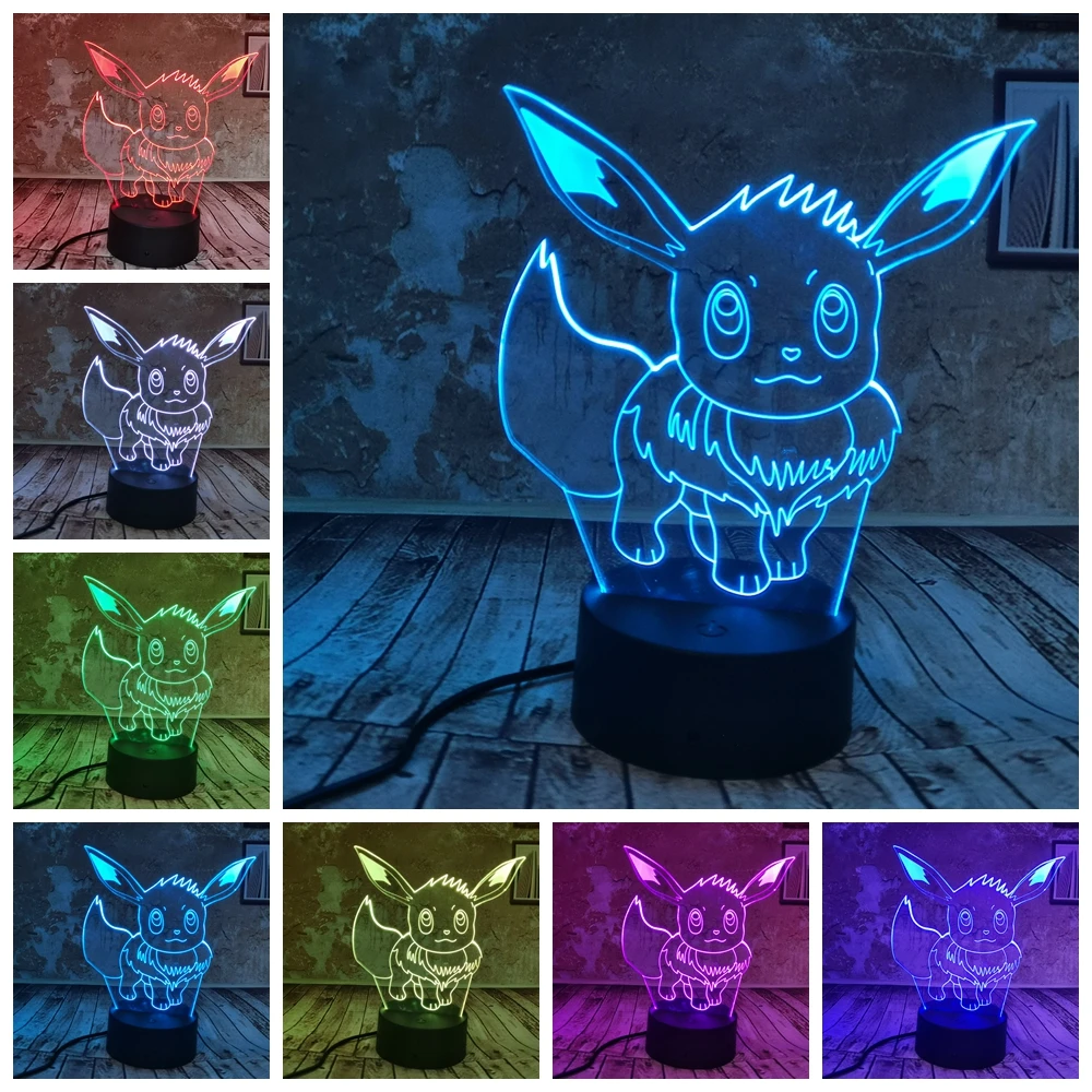 Прямая поставка креативный 3D ночник Pokemon Pikachu Eevee Charizard Charmander Squirtle 7 видов цветов