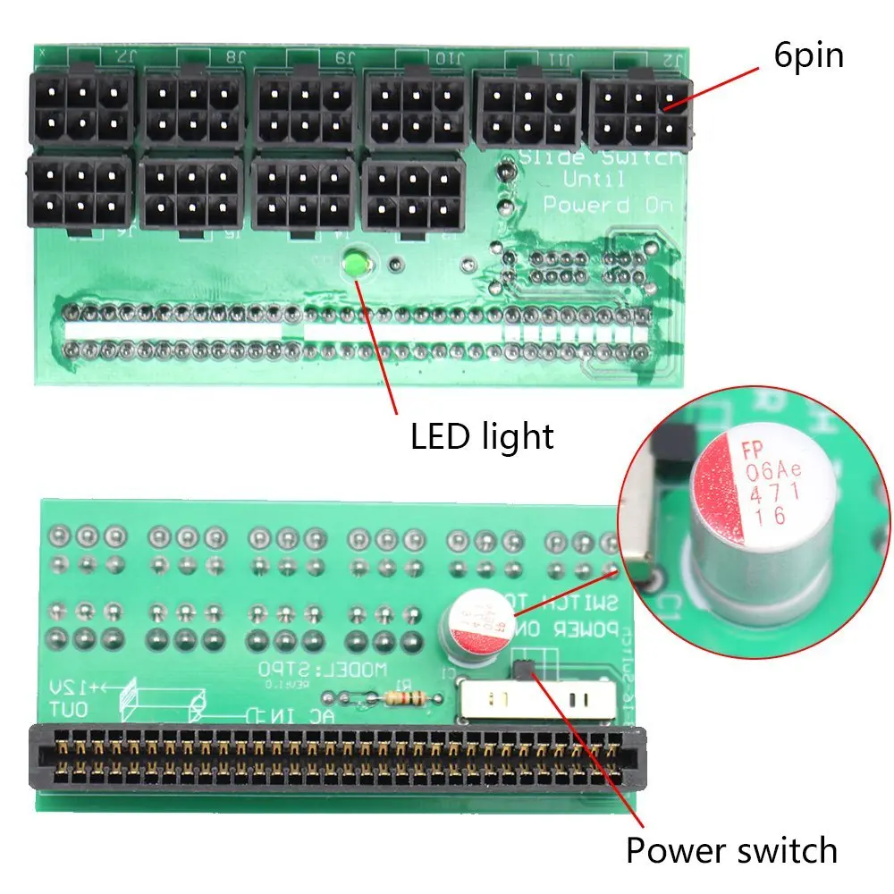 Адаптер блока питания для майнинга ETH ZEC 12 В GPU/PSU коммутационная плата 18AWG PCI E 6