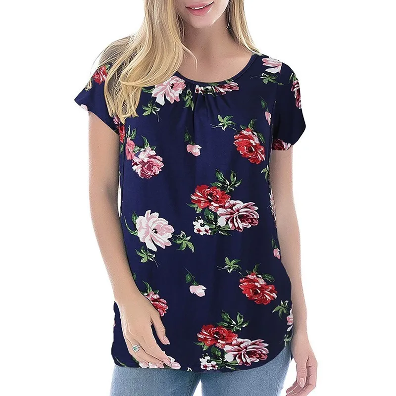 ENX Maternity Tops 2019 Women's Ladies Floral printing Short Sleeves tees nursing tops | Мать и ребенок
