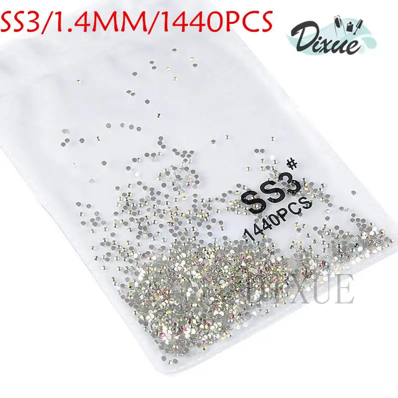 SS3-ss8, 1440 шт, прозрачные Стразы AB gold flack, 3D, без горячей фиксации, плоские с оборота, для украшения ногтей, плоские с оборота Стразы для одежды 073