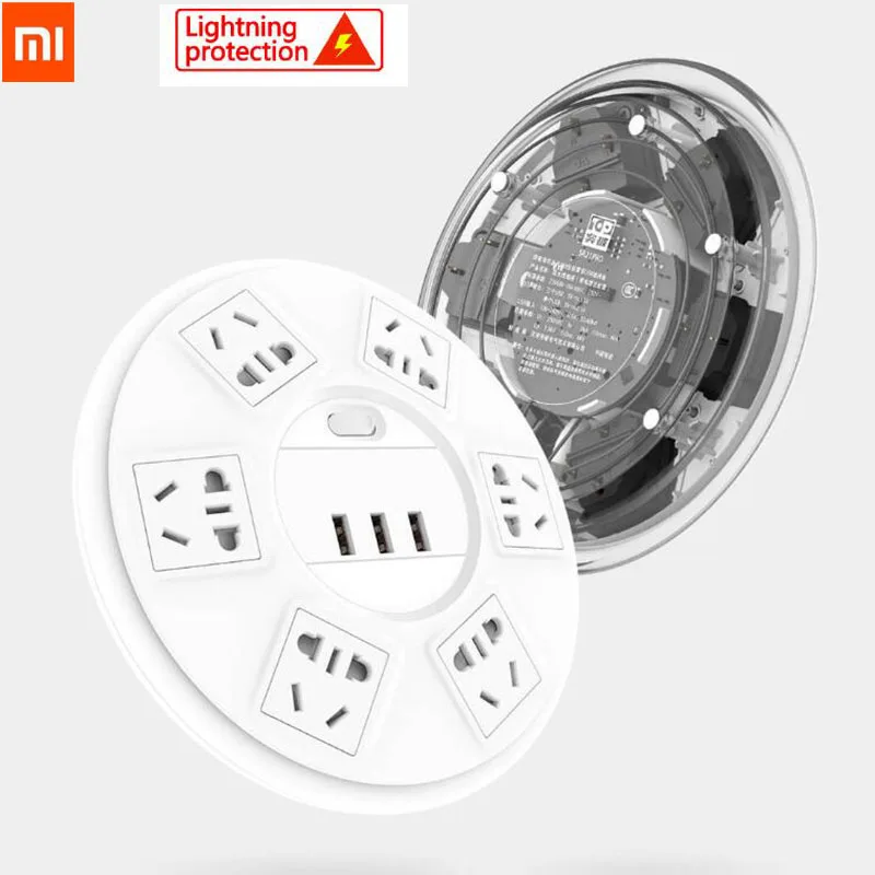 Xiaomi TP Защита от молнии 6 портов с 3 USB 2500 Вт 10A Быстрая зарядка 2.1A защита