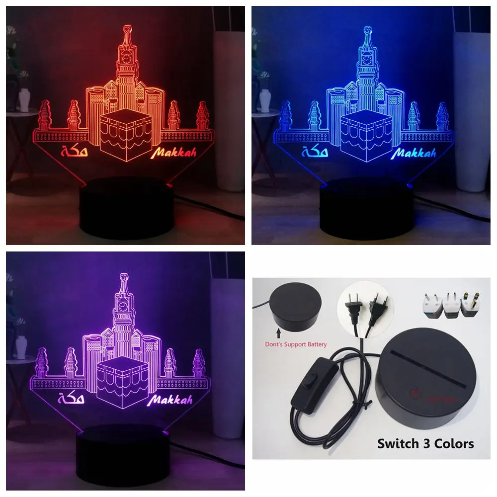 Switch One 3 Color Креативный светодиодный ночник Makkah RGB USB переключатель разноцветный 3D иллюзия Лампа детский прикроватный ночник настольная лампа подарок на день рождения - Испускаемый цвет: Switch One 3 Color