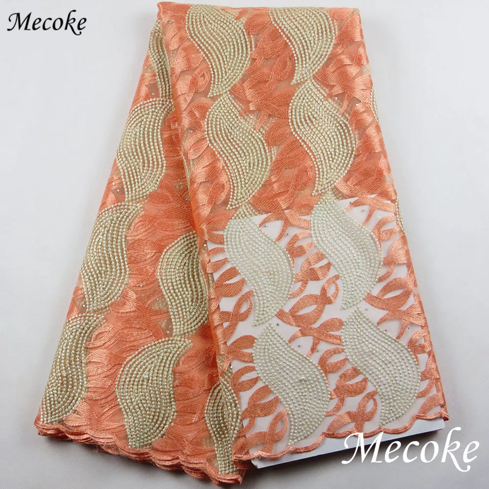 2017 нигерийская кружевная ткань Персиковое Африканское Тюлевое кружево для