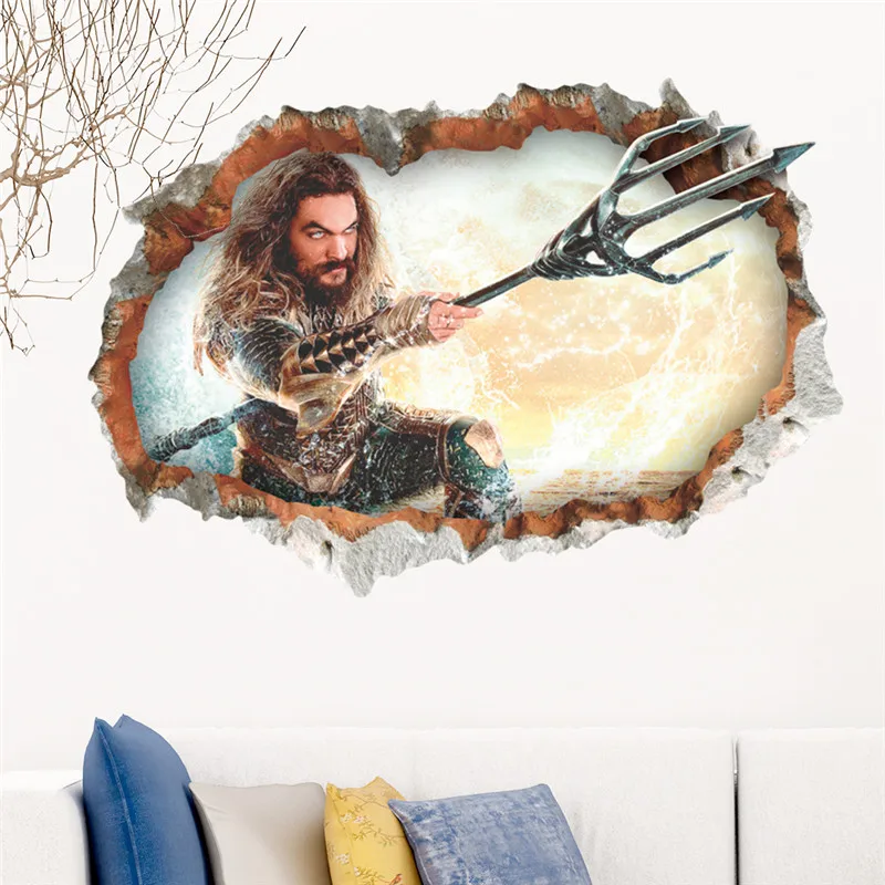 Aquaman Arthur Curry 3d наклейки на стену с отверстием для окна украшения дома Diy постер