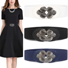 Новинка, эластичный пояс Cummerbunds с черной пряжкой для женщин, модное платье, свадебное украшение, женский ремень, голубой и белый цвет
