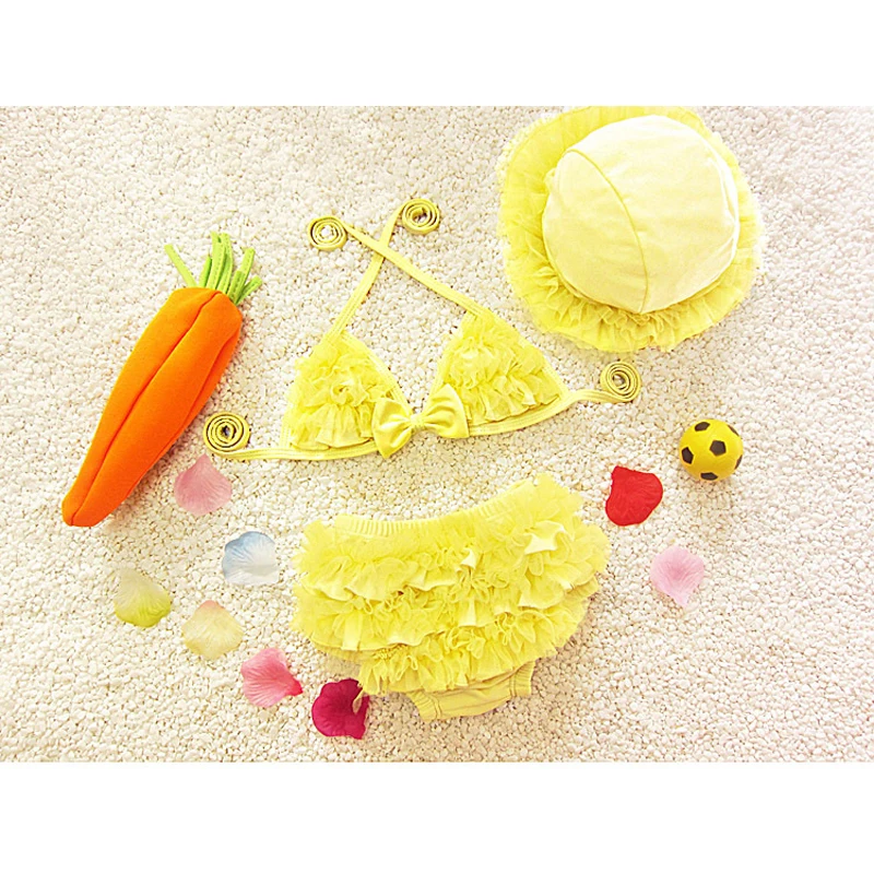 Lovely Girl Children Beachwear Swimsuit Solid Ruffled Summer Two Pieces Swimwear Child Girls Bathing Bikini Set With Swim Cap |