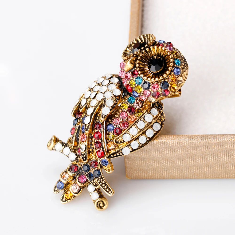 Модная Цветная брошь в виде совы со стразами для женщин праздничная одежда