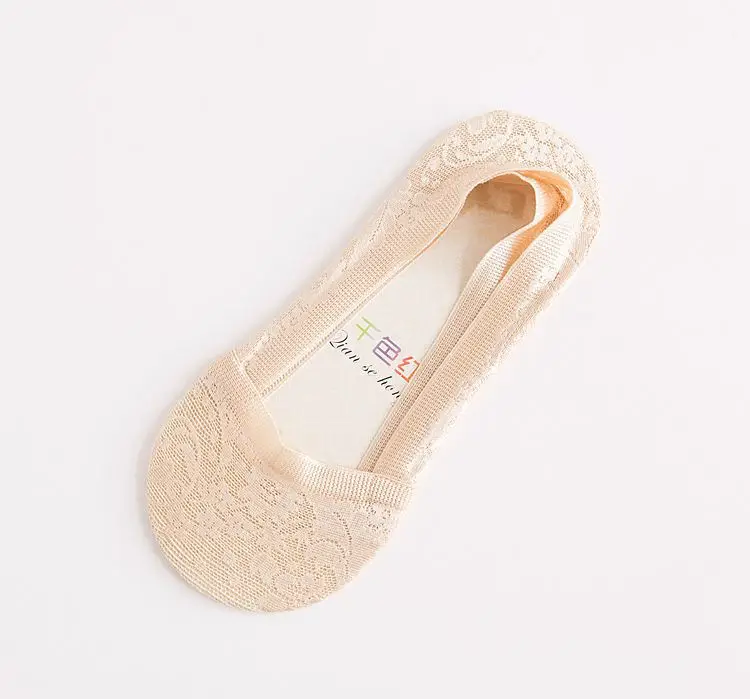 Beige Женские носки-тапочки, короткие, одноцветные, хлопковые, кружевные, летние, для женщин, незаметные, 1 пара - Цвет: Beige