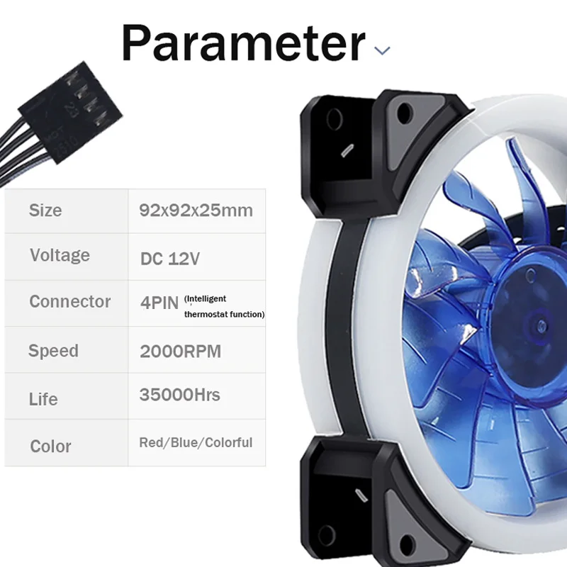 5Pcs Younuon LED Light 92mm 12V 4Pin/3Pin 9225S 92x92x25mm PC Case Cooler Cooling Fan 90mm Computer GPU Cooling Fan