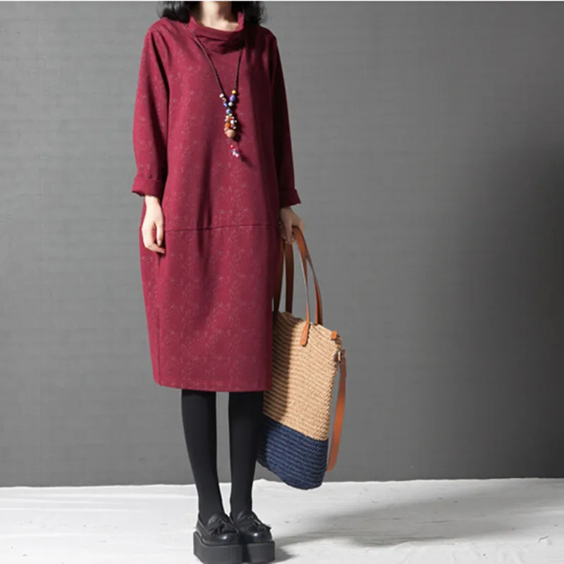 Зимнее платье из 2020 хлопка повседневное свободное плотное с цветочным принтом