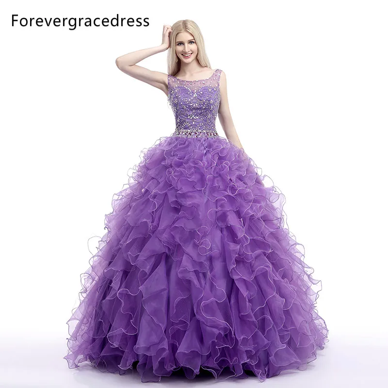 Forevergracedress настоящая фотография оборками Фиолетовый Quinceanera платье Scoop Бусины и
