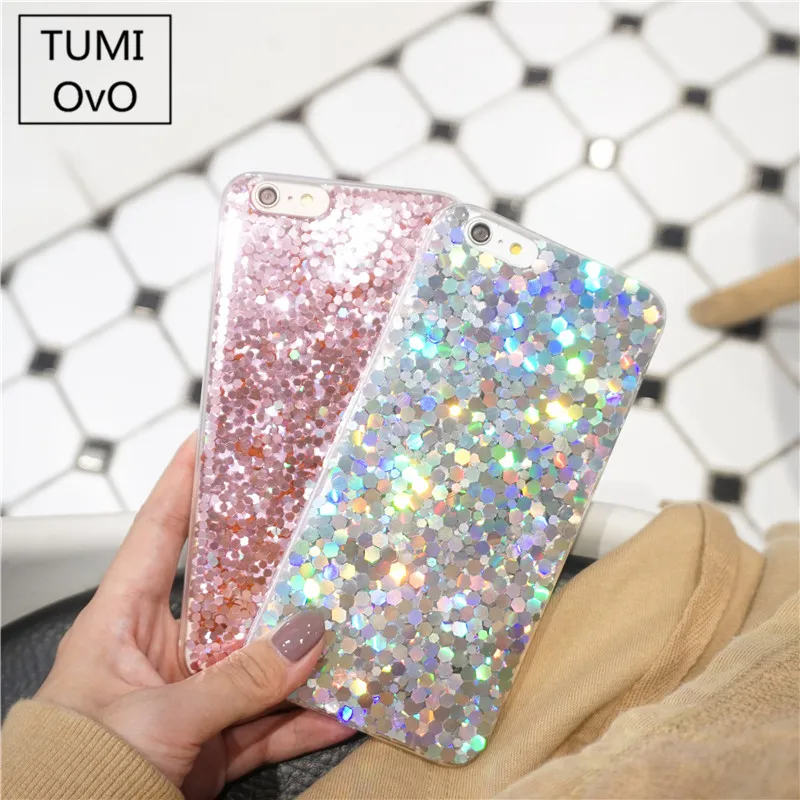 For iPhone X 10 Luxury Shine Pink Silicon Bling Sequins Soft TPU Case 5S SE 6 6s 7 8 Plus Back Phone Cover Capa Funda | Мобильные