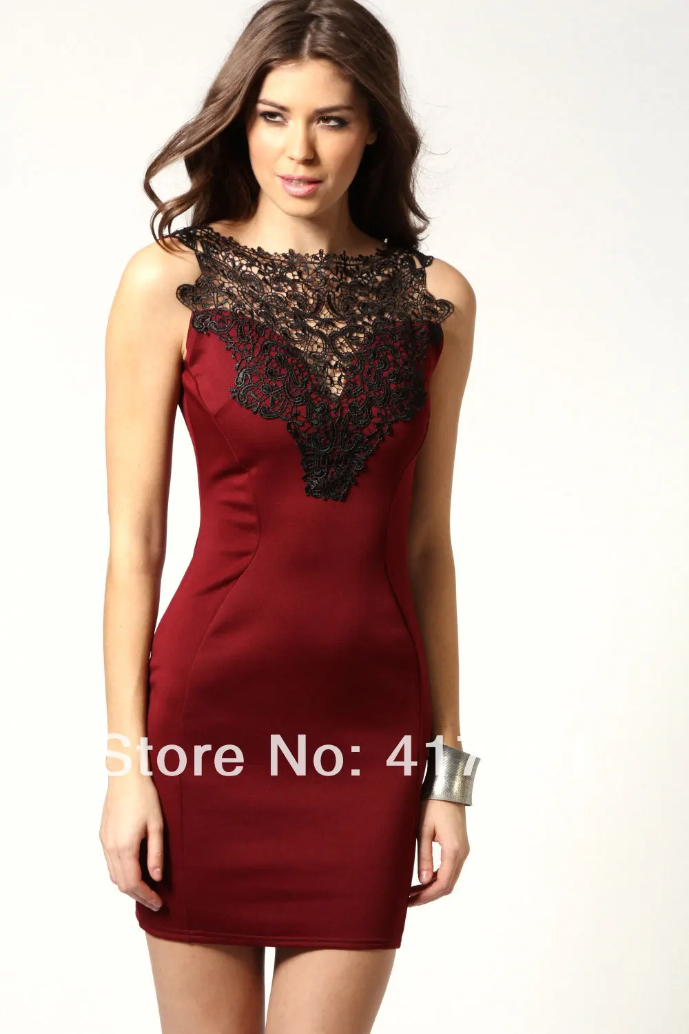 Весеннее платье 2014 Ml17951 розово-черное кружевное лоскутное дизайнерское модное