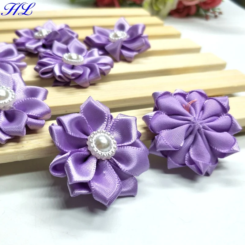 HL 20 шт 35 мм фиолетовый цвет ленты цветы с жемчугом ручной работы свадебные