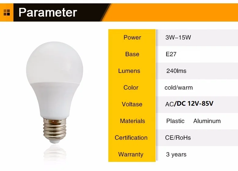 8 шт./лот E27 Светодиодный светильник AC/DC 12 v, 24 v, 36 v, 48 v, 3 Вт/5 Вт/7 Вт/9 Вт/12 Вт/15 Вт светильник ing внутренний светодиодный светильник Холодный белый алюминиевый светильник