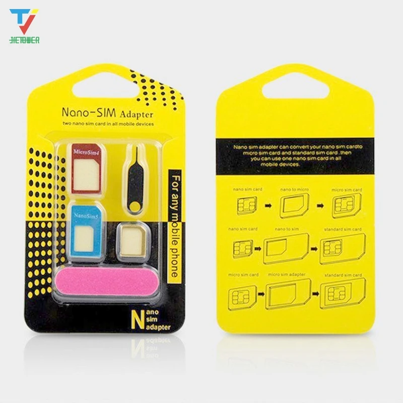 1000 компл./лот 5в1 адаптеры для карт Nano Sim + Обычная & Micro SIM стандартная карта и