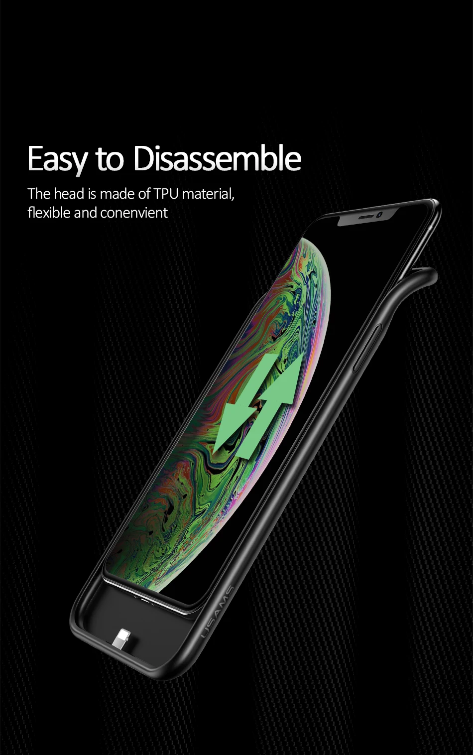 Чехол для зарядного устройства USAMS для iPhone XR XS Max 4000 мАч, чехол для внешней зарядки, внешний аккумулятор, резервный аккумулятор, чехол для зарядного устройства