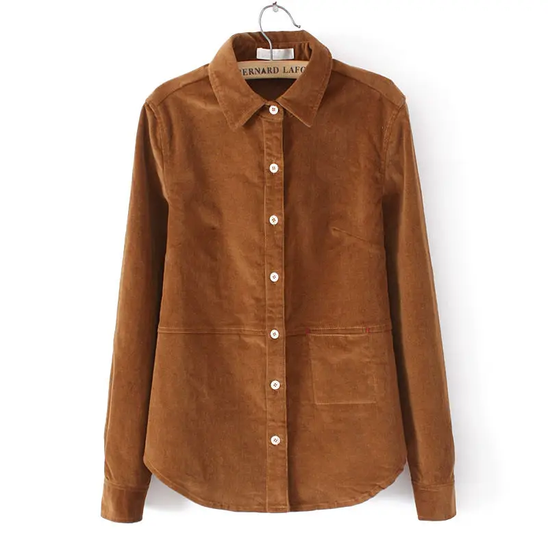 Khaki style 1 Вельветовая рубашка, Женская винтажная рубашка с длинным рукавом, блуза, Повседневная тонкая, размера плюс, женские топы, блузки, однобортная женская рубашка Q836 - Цвет: Khaki style 1