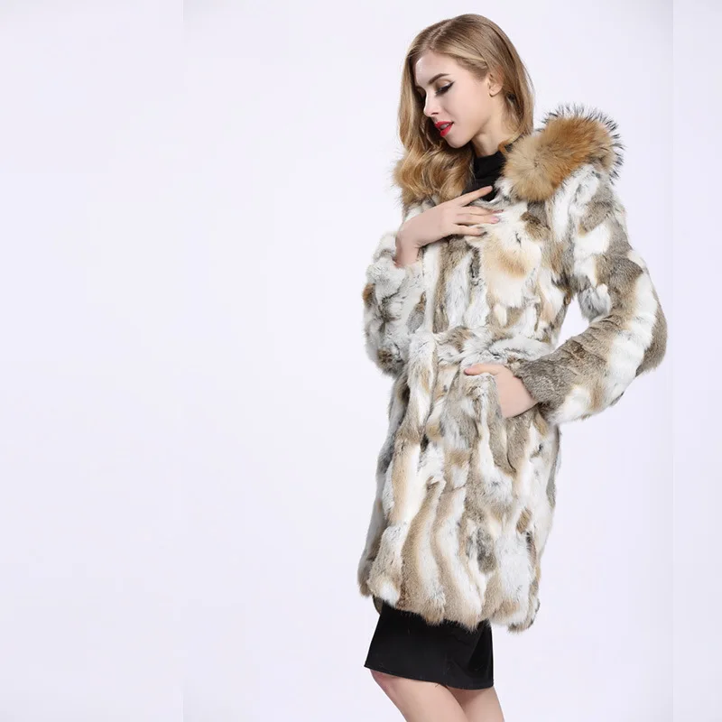 Bafei Европейский воротник из меха енота продажа Взрывобезопасное длинное кожаное