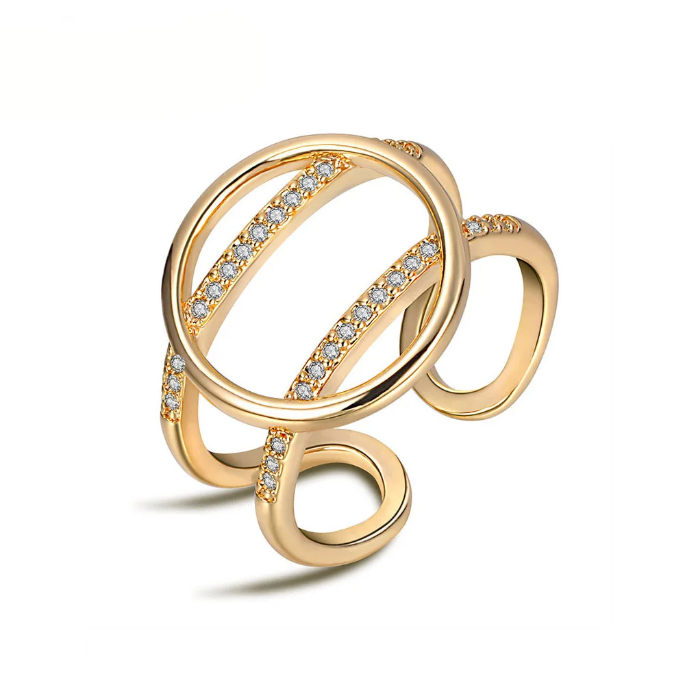Gold Lokaer, офисное Стильное кольцо для девочек, кольцо с кубическим цирконием, золото/серебро, модное круглое кольцо, Простые открытые кольца, ювелирные изделия LR17173 - Цвет основного камня: Gold