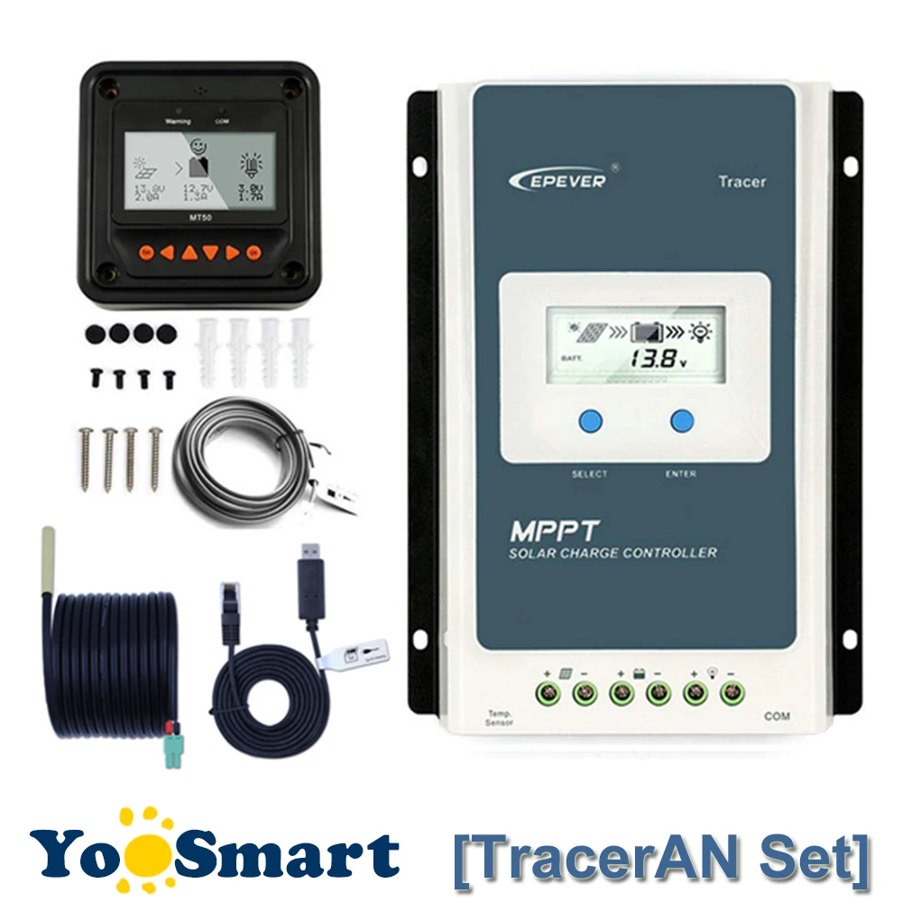 EPever Tracer 10A 20A 30A MPPT солнечный регулятор заряда 12 в 24 в ЖК-контроллер 100 в PV отрицательный заземление с MT50 TS-R RS485