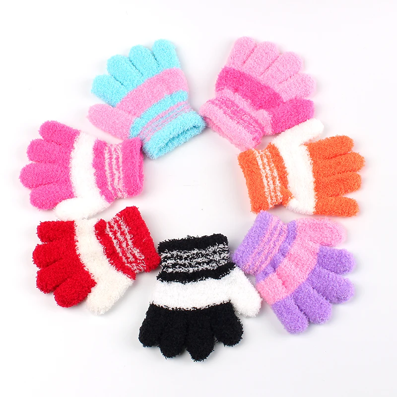 Зимние Детские рукавицы хлопковые полосатые сезон осень-зима детские перчатки