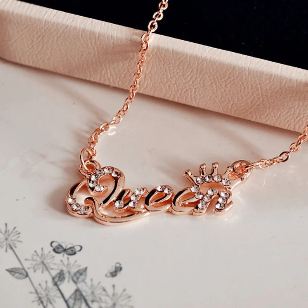 Женская короткая цепочка с буквенным принтом Queen Crown серебряянное ювелирное