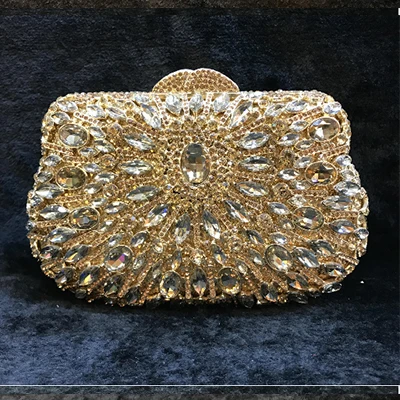 Женская вечерняя сумка с золотистыми кристаллами коричневая сумка-клатч