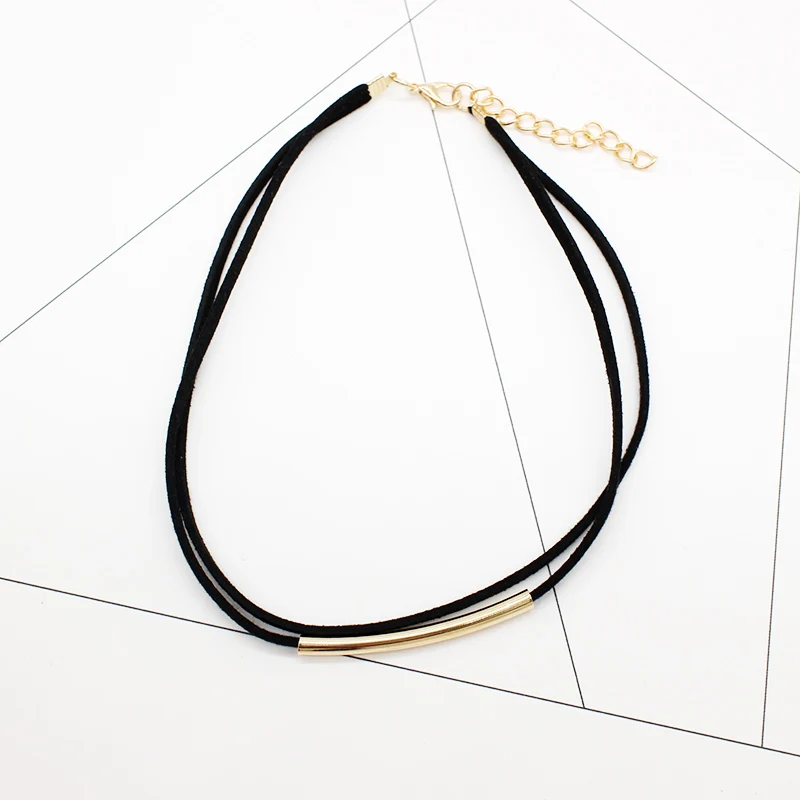 NO1 gold black Новинка, модное бархатное ожерелье-чокер с гибкой трубкой, Двухслойное Стильное короткое кожаное ожерелье с крутящим моментом, очаровательное колье для женщин - Окраска металла: NO1 gold black