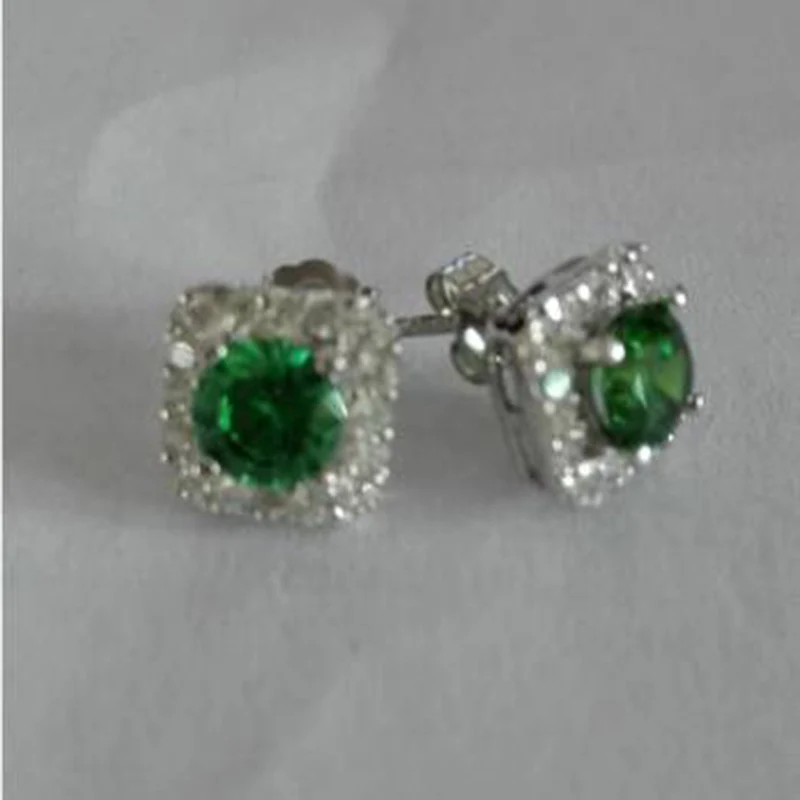 Настоящие Brincos Qi Xuan_Fashion jewelry_элегантные CZ зеленые камни серьги-гвоздики _s925