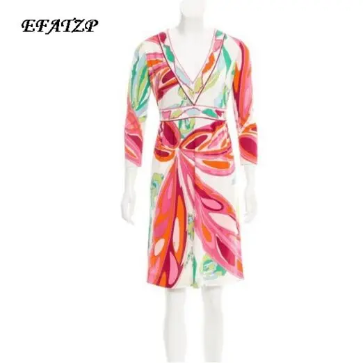 Новинка 2017 модное дизайнерское Брендовое женское платье с v-образным вырезом