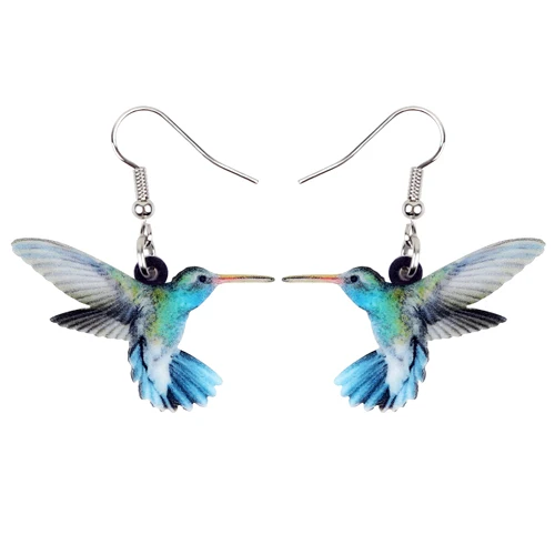 Hummingbird-1 Bonsny акриловые летающие Voilet Sabrewing птица Колибри серьги большие длинные висячие Висячие модные украшения в виде животных для женщин девочек - Окраска металла: Hummingbird-1