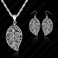promotion 925 sterling silver jewelry sets for women leaves earring hook and leaf pendant necklace 18 singapore chain
