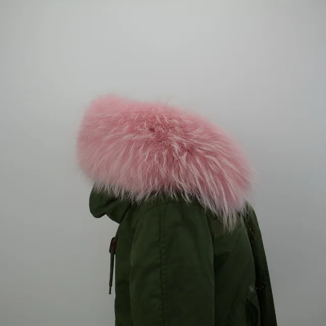 Pink JKKFURS большой натуральный мех енота отделка воротник для женщин и мужчин Модная парка капюшон натуральный шарф Высокое качество подкладка S1535 - Цвет: Pink