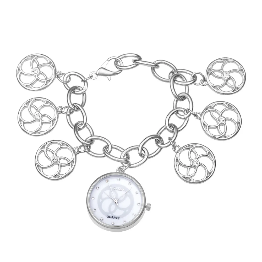 Женские серебряные золотые наручные часы с цепочкой круглым циферблатом