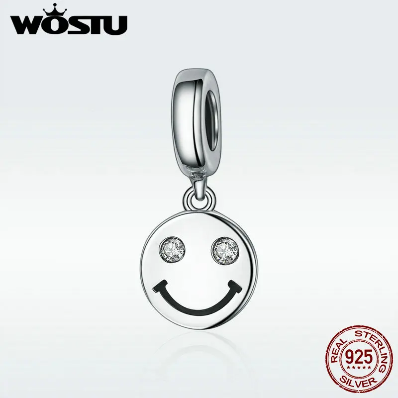 WOSTU оригинальный 925 пробы Серебряный улыбающееся лицо жизни бусины Висячие