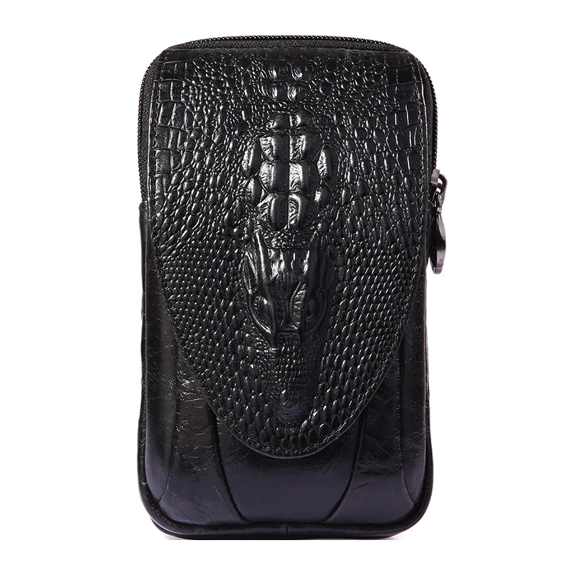 Мужские поясные сумки из натуральной кожи с крокодиловым узором двухслойный
