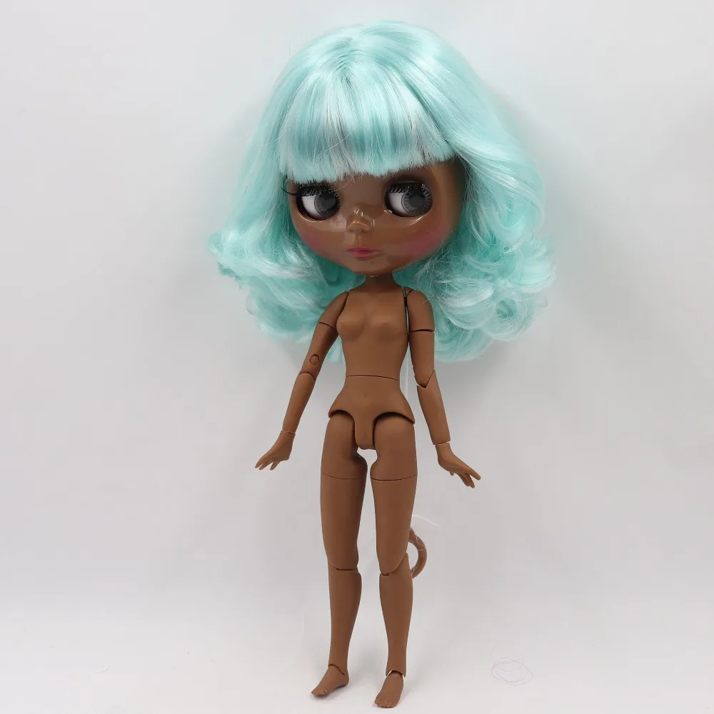 

ICY DBS Blyth doll super black skin mint mix white hair joint body shiny face 1/6 bjd 30cm acticualted doll