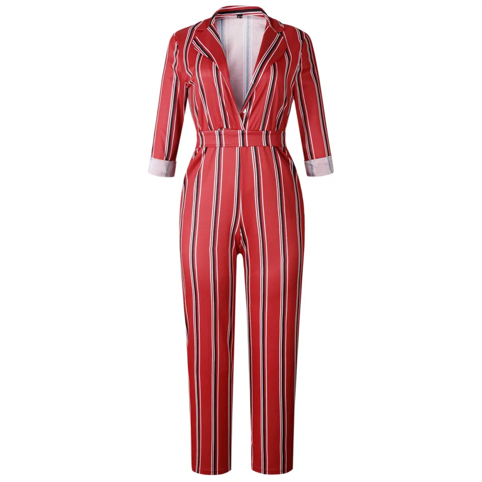 Sexy Stripe Jumpsuit Romper Women deep v neck long playsuit Boho beach jumpsuit female overalls | Женская одежда