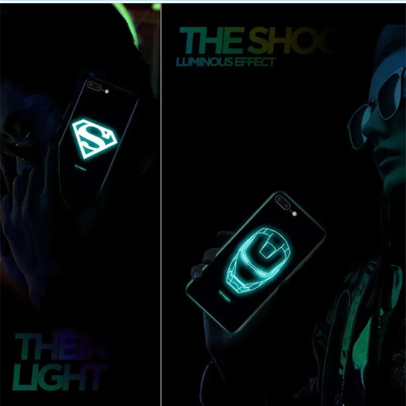 QINUO Marvel супергерой светящийся чехол для iphone 6 6s 7 8 Plus закаленное стекло чехол для телефона для iphone X XS Max XR Coque Funda Capa
