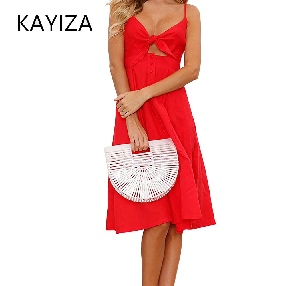 KAYIZAN женские платья Новый FashionSummer полиэстер и хлопок с завязкой спереди Спагетти
