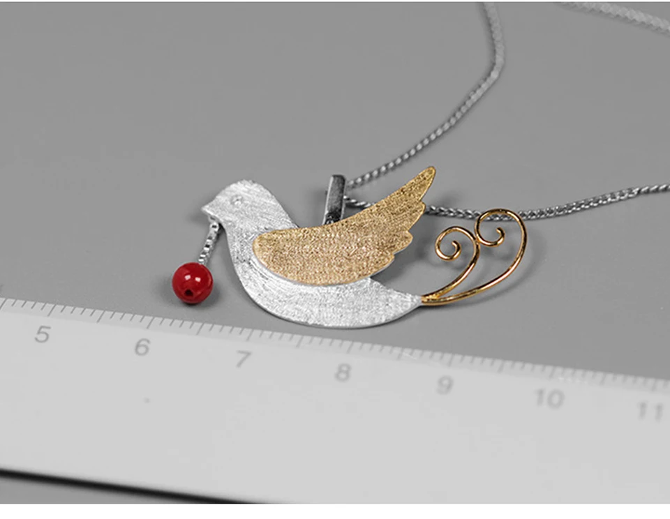 Lotus Fun реальные 925 пробы серебро ручной работы Fine Jewelry Творческий полет птиц с фруктами кулон без Цепочки и ожерелья для Для женщин